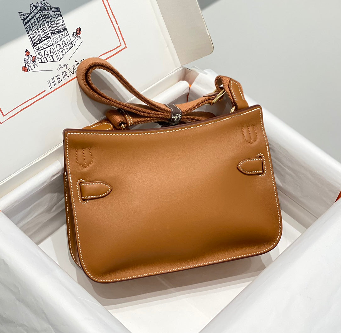 HM JYPSIÈRE MINI 23 BRONZE CALFSKIN GOLD HARDWARE