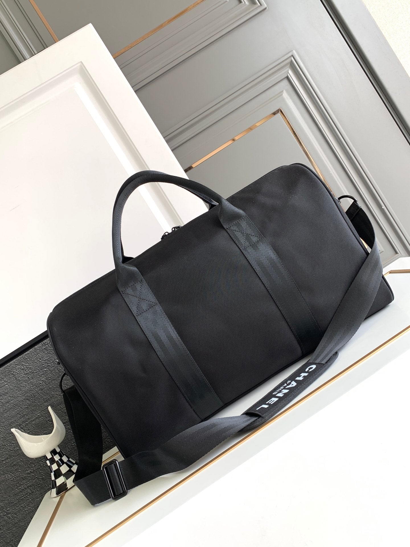 CC TRAVEL BAG 45 IN BLACK CANVAS WITH WHITE LOGO