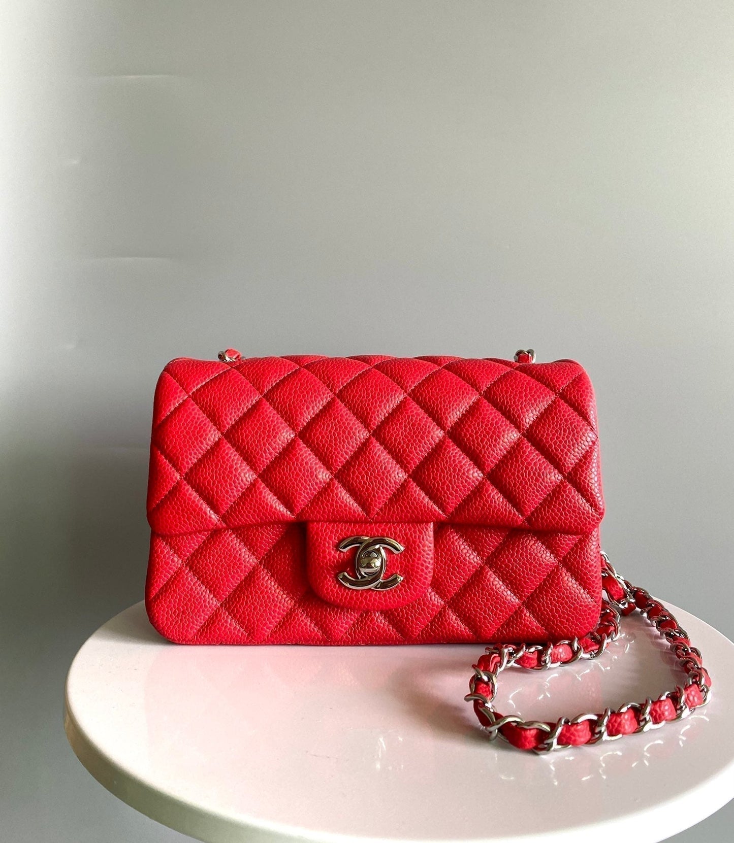 MINI RECTANGLE FLAP BAG 20CM RED CAVIAR SILVER HARDWARE