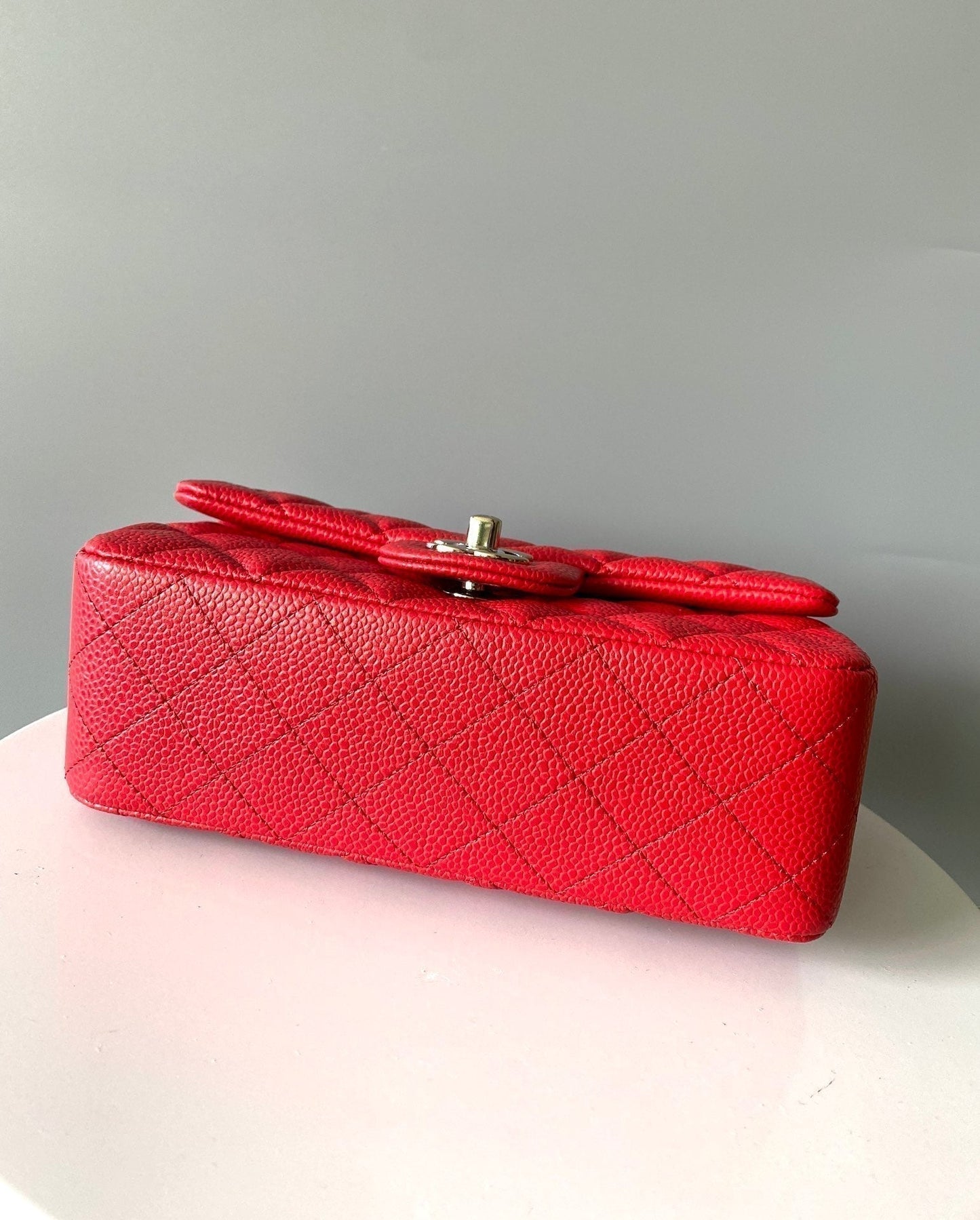 MINI RECTANGLE FLAP BAG 20CM RED CAVIAR SILVER HARDWARE