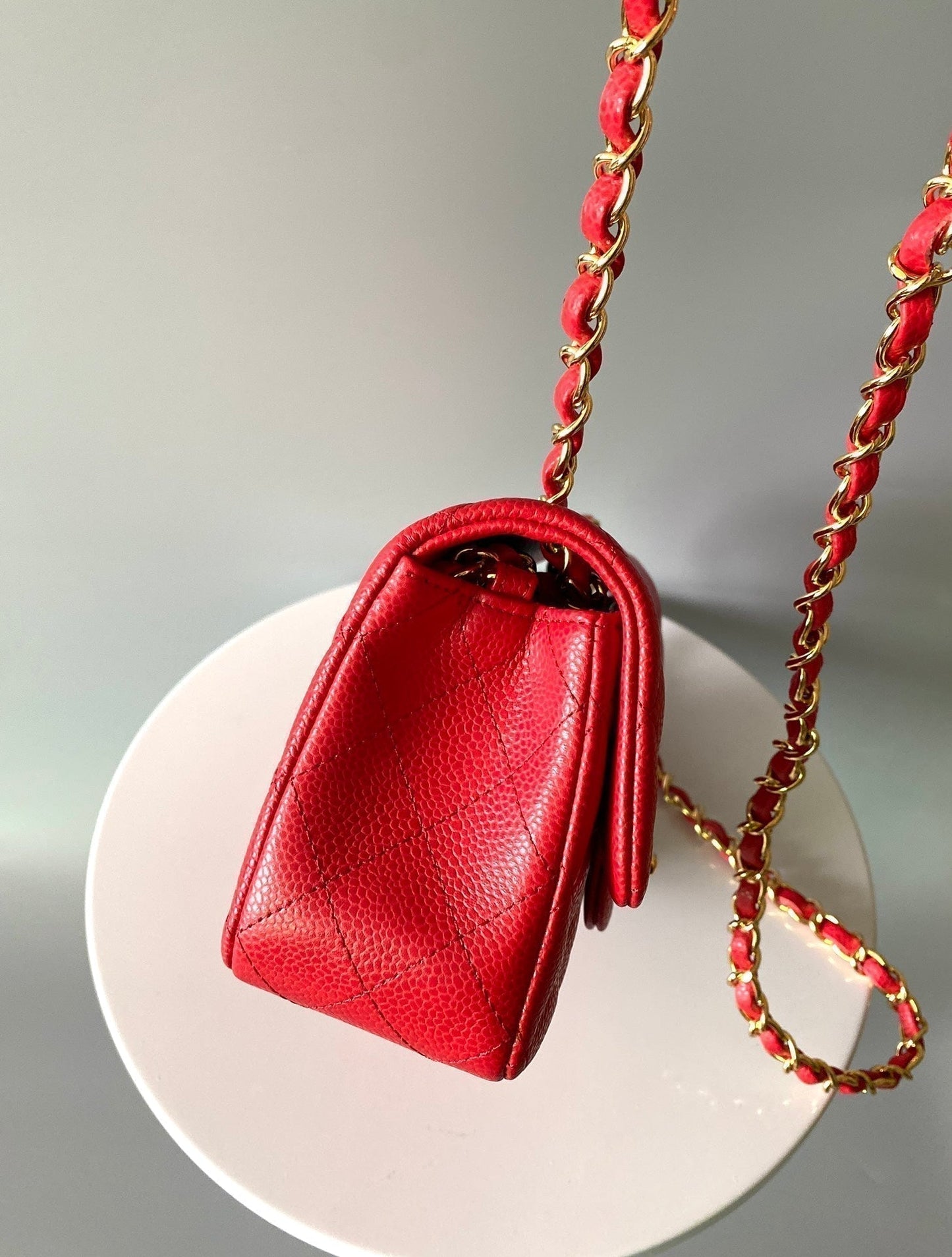 MINI RECTANGLE FLAP BAG 20CM RED CAVIAR GOLD HARDWARE