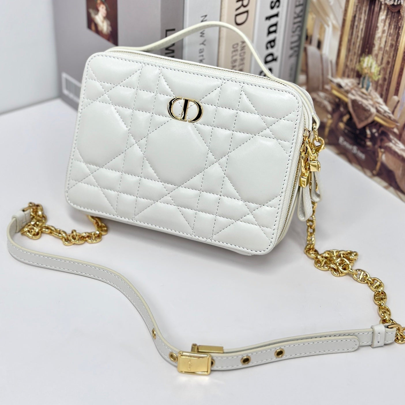 CARO BOX 19 IN WHITE CALFSKIN