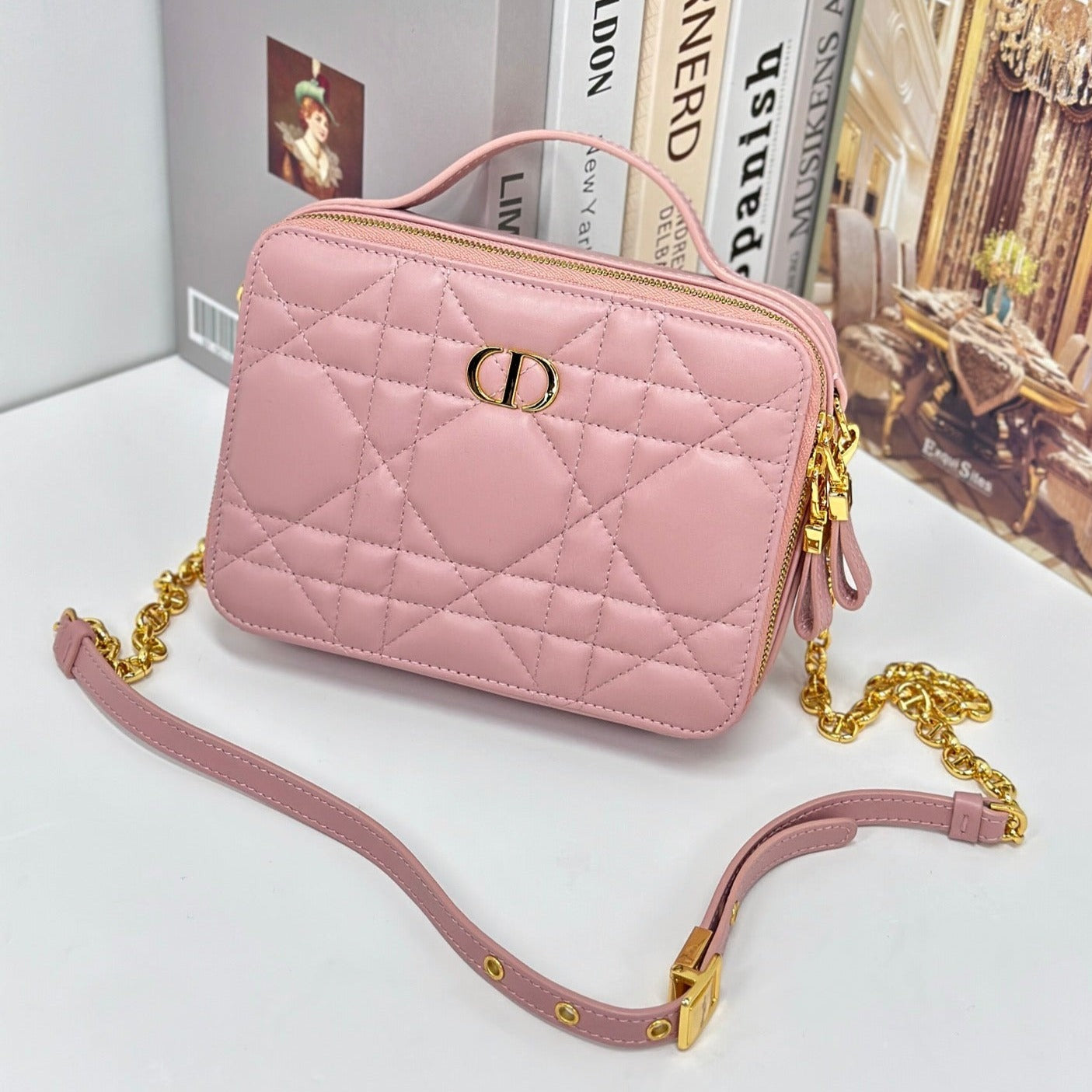 CARO BOX 19 IN LIGHT PINK CALFSKIN