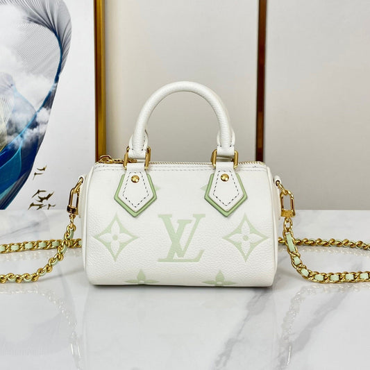 NANO SPEEDY 16 IN WHITE LATTE MONOGRAM EMPREINTE LEATHER GOLD HARDWARE