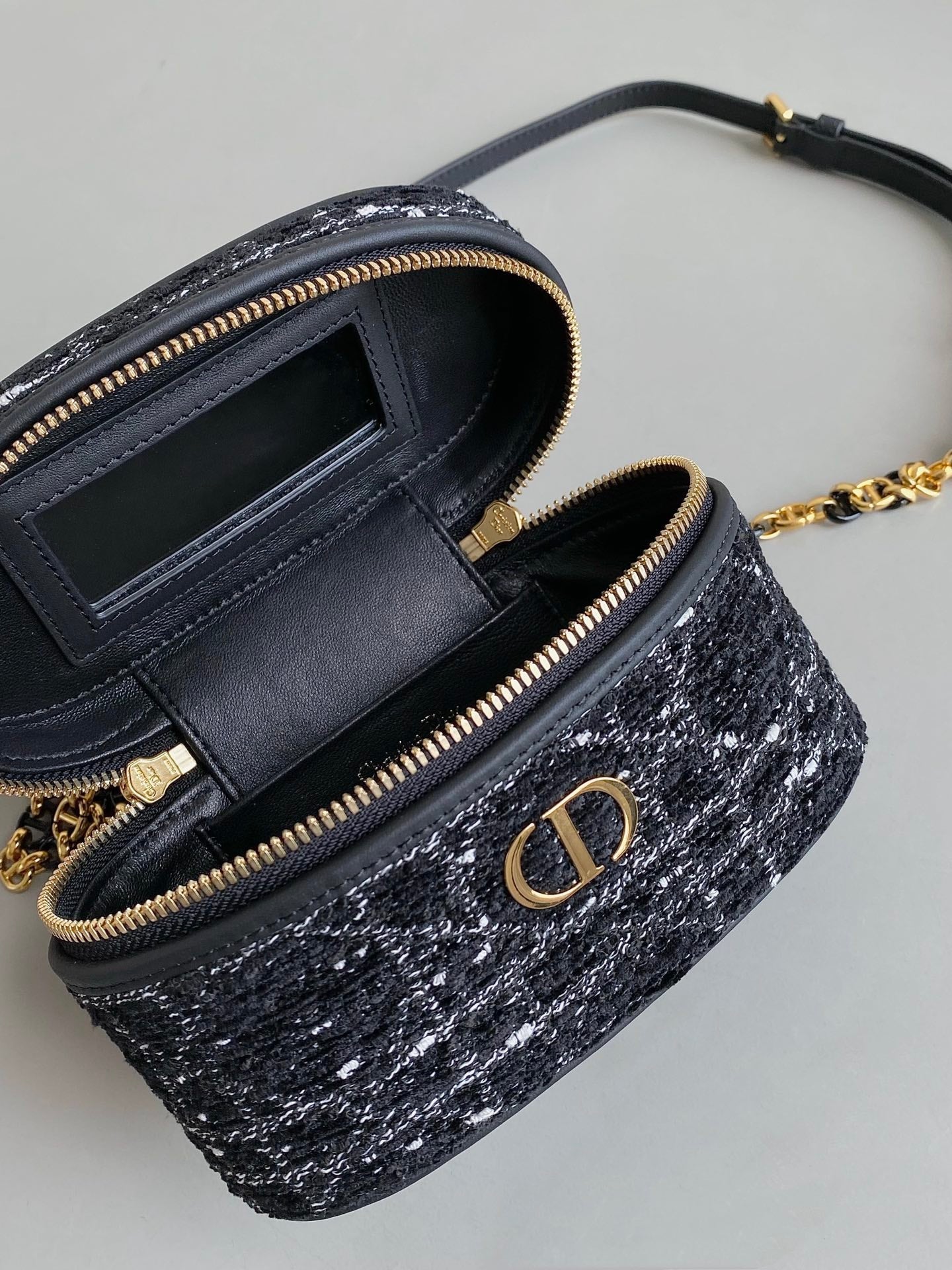 MINI CARO VANITY 16 BLACK TWEED AND LAMBSKIN