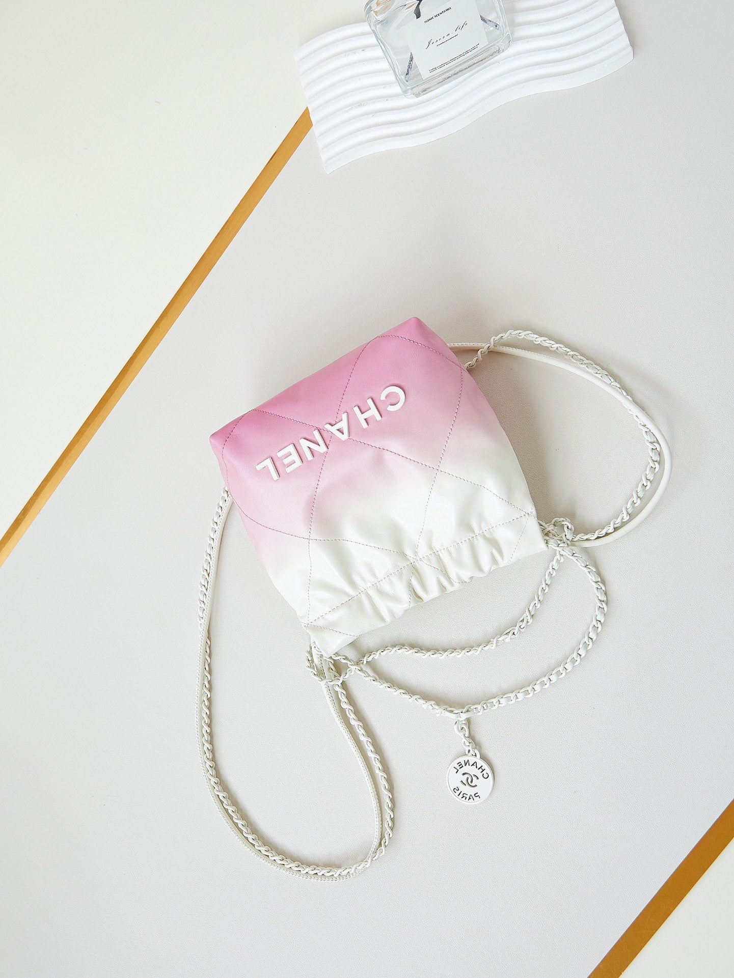 CC MINI 20 HOBO BAG IN WHITE MIX LIGHT PINK CALFSKIN