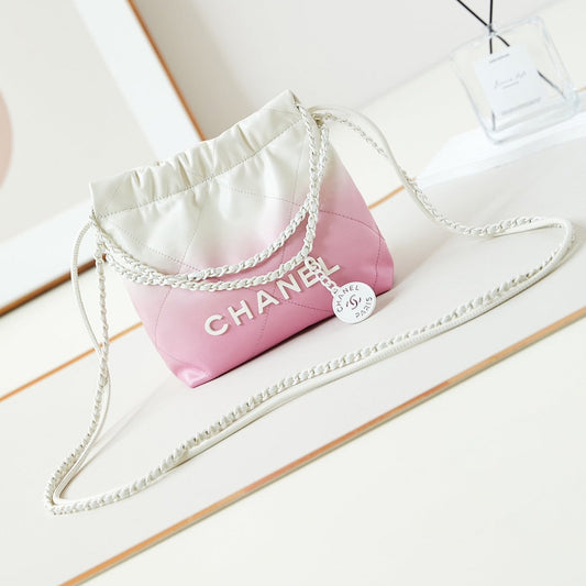 CC MINI 20 HOBO BAG IN WHITE MIX LIGHT PINK CALFSKIN