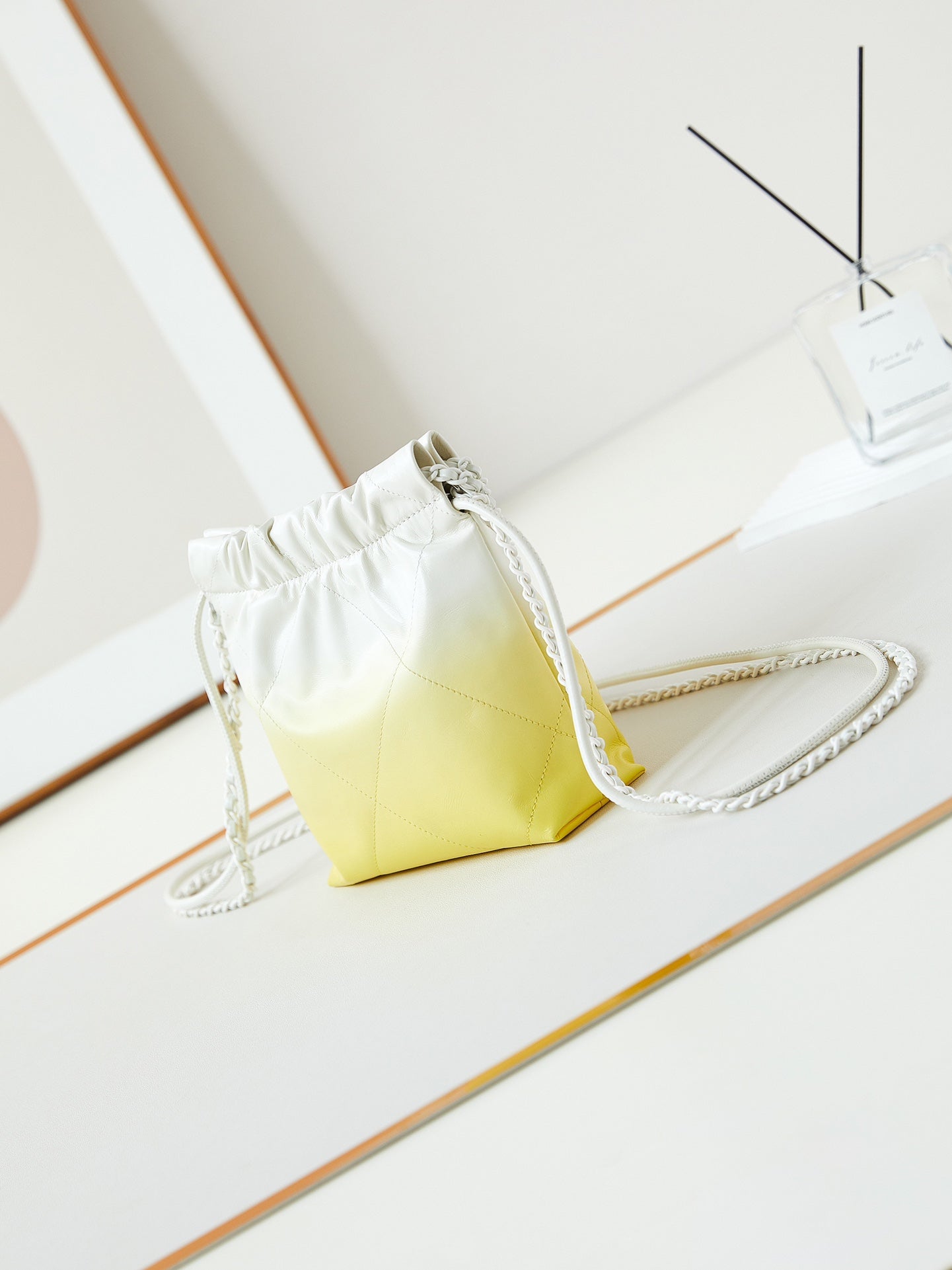 CC MINI 20 HOBO BAG IN WHITE MIX LIGHT YELLOW CALFSKIN