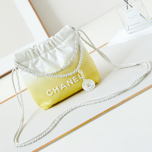 CC MINI 20 HOBO BAG IN WHITE MIX LIGHT YELLOW CALFSKIN