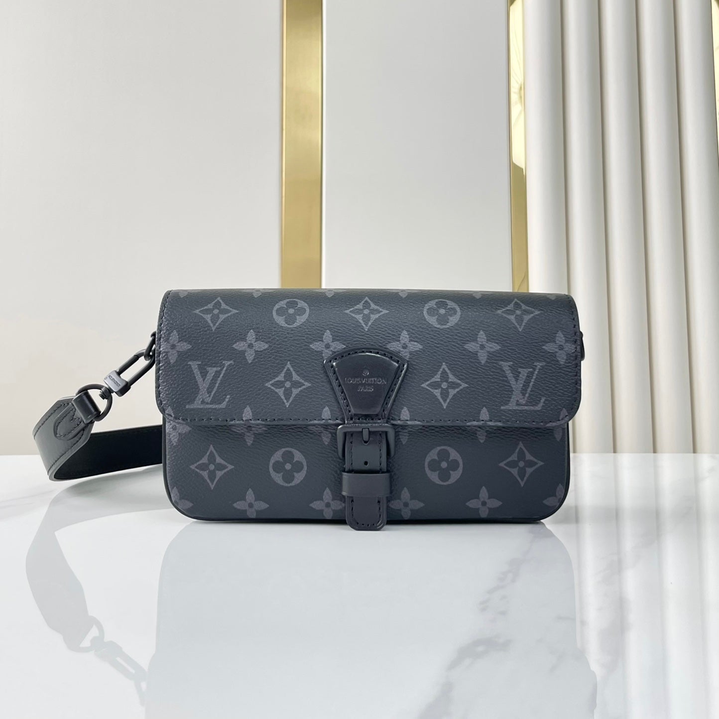 MONTSOURIS WEARABLE WALLET 22 IN GUN METAL MONOGRAM ECLIPSE CANVAS