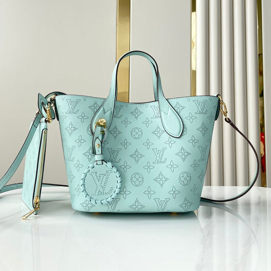 BLOSSOM PM 20 IN SKY BLUE MONOGRAM PERFORATED CALFSKIN