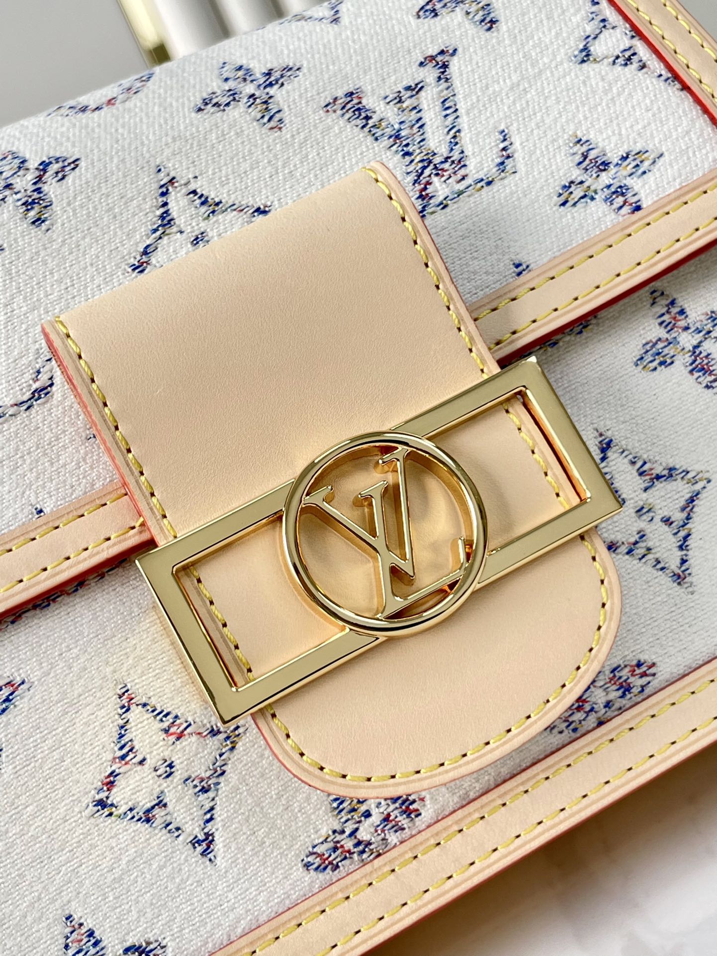 DAUPHINE MINI 20 IN WHITE MONOGRAM JACQUARD FABRIC GOLD HARDWARE