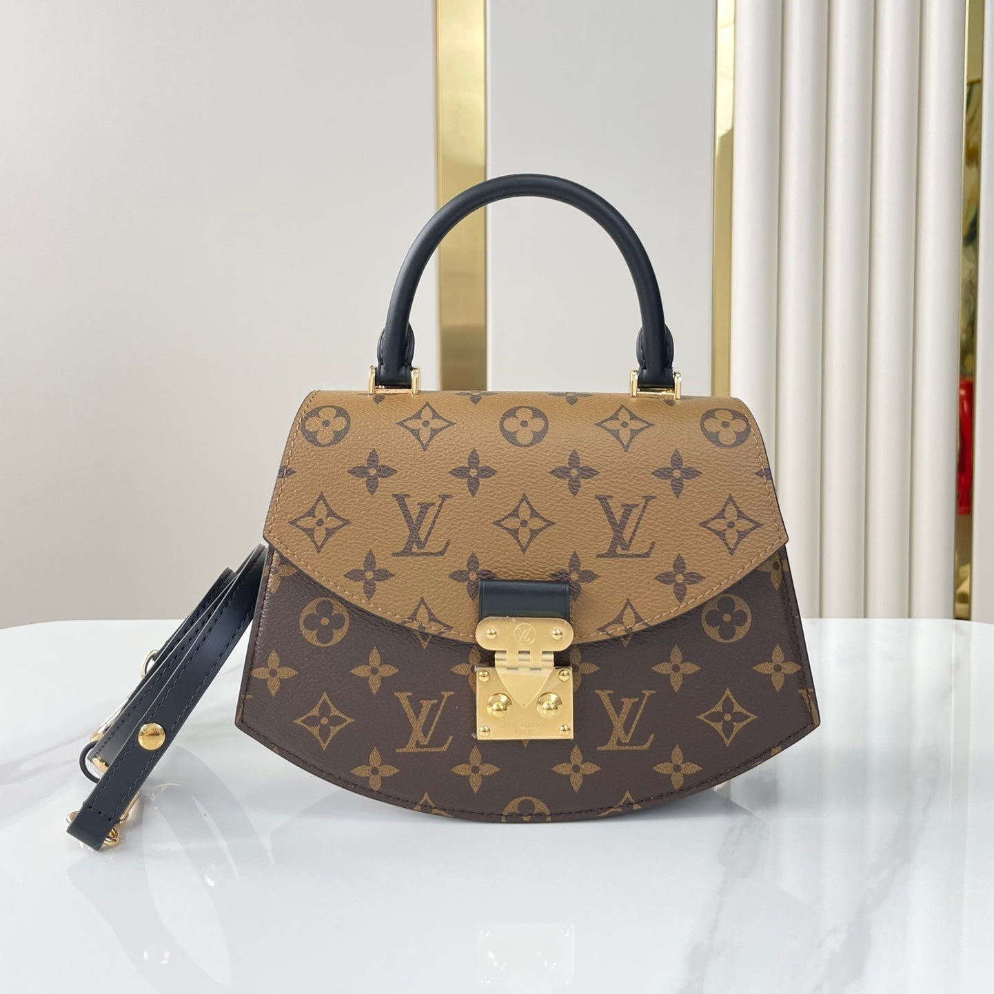 TILSITT 24 IN BROWN MONOGRAM AND MONOGRAM REVERSE CANVAS GOLD BUCKLE