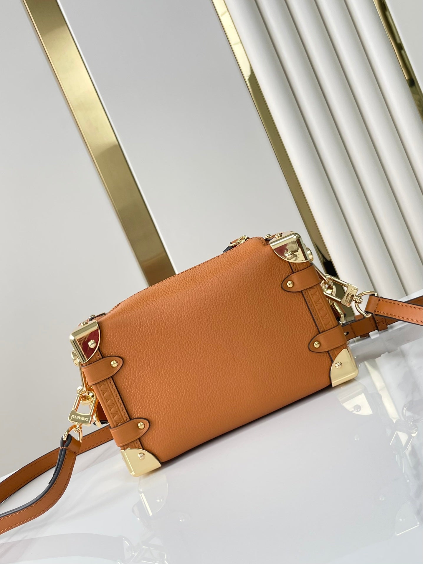 SIDE TRUNK MINI 18 IN ORANGE BROWN CALFSKIN GOLD HARDWARE