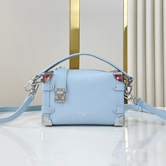 SIDE TRUNK MINI 18 IN SKY BLUE CALFSKIN SILVER HARDWARE