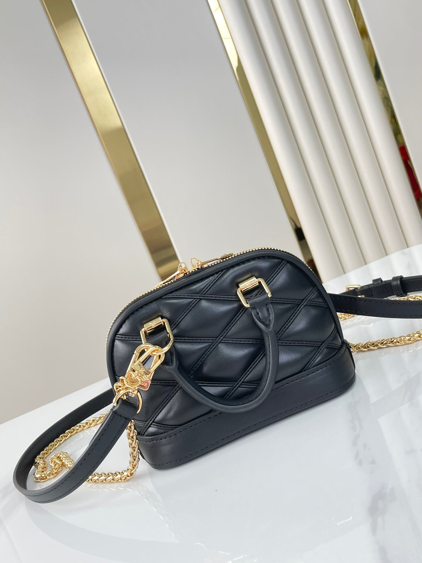 NANO ALMA 18 IN BLACK QUILTED LAMBSKIN GOLD HARDWARE