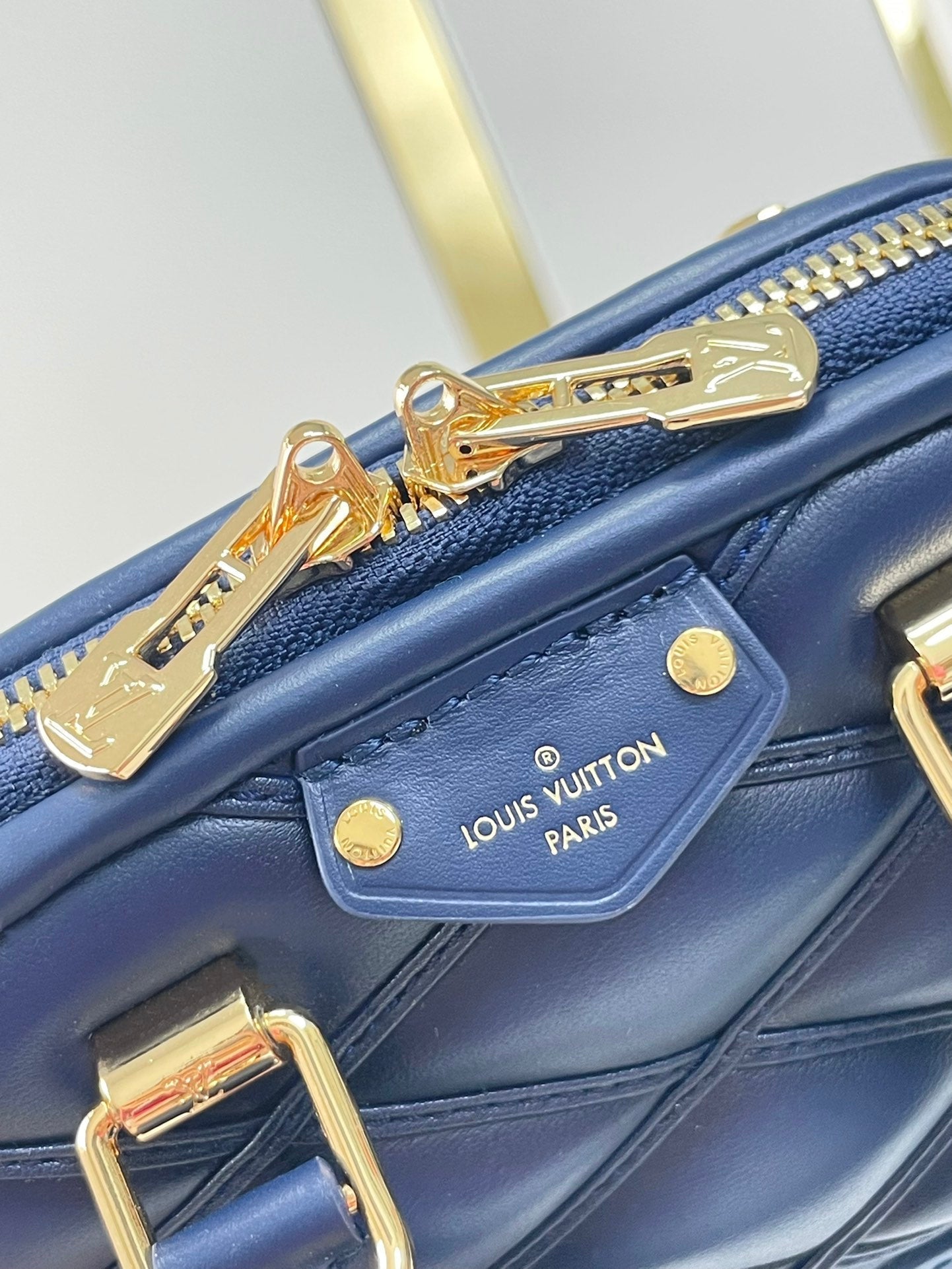 NANO ALMA 18 IN NAVY BLUE QUILTED LAMBSKIN GOLD HARDWARE