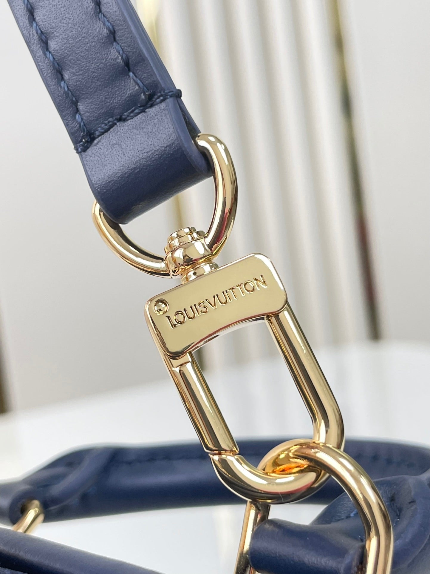 NANO ALMA 18 IN NAVY BLUE QUILTED LAMBSKIN GOLD HARDWARE