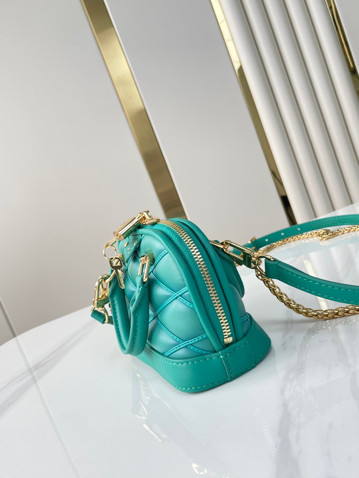 NANO ALMA 18 IN TURQUOISE QUILTED LAMBSKIN GOLD HARDWARE