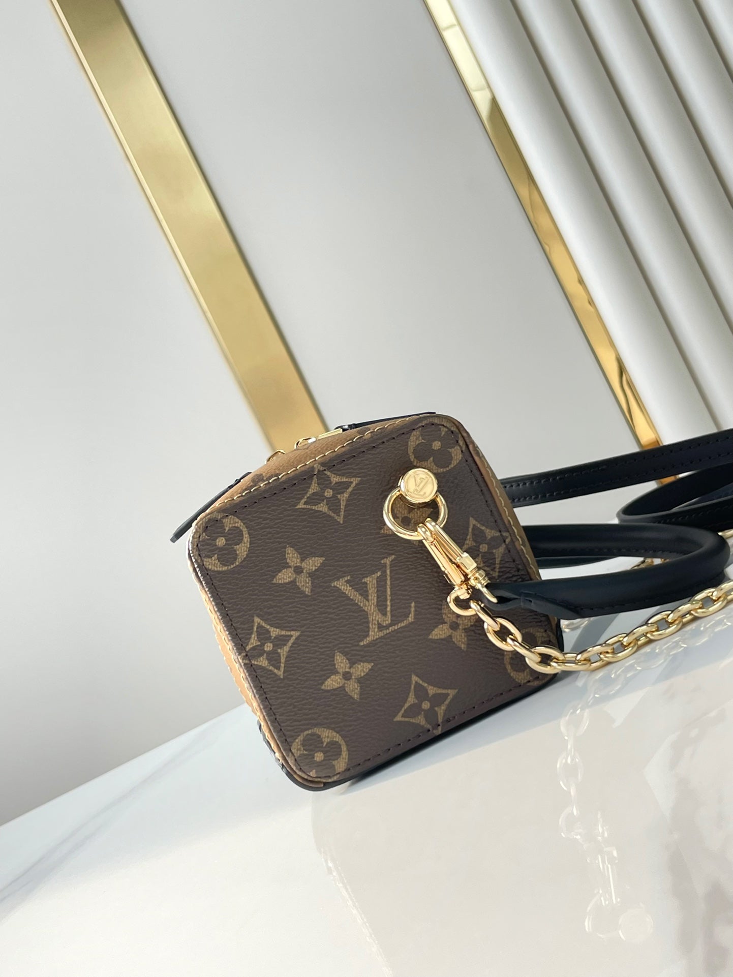 DICE 9 IN BROWN MONOGRAM AND MONOGRAM REVERSE CANVAS GOLD HARDWARE