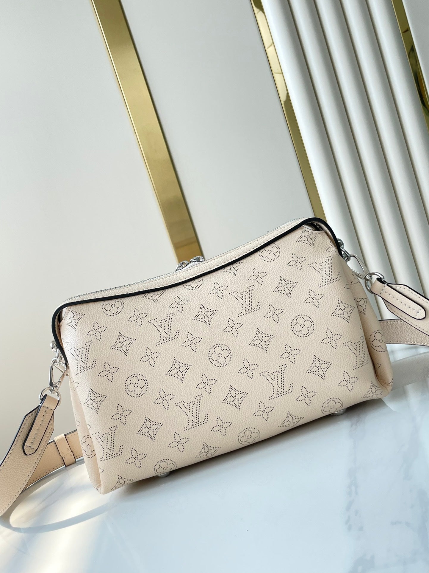 HAND IT ALL PM 29 IN BEIGE MONOGRAM PERFORATE CALFSKIN SILVER HARDWARE