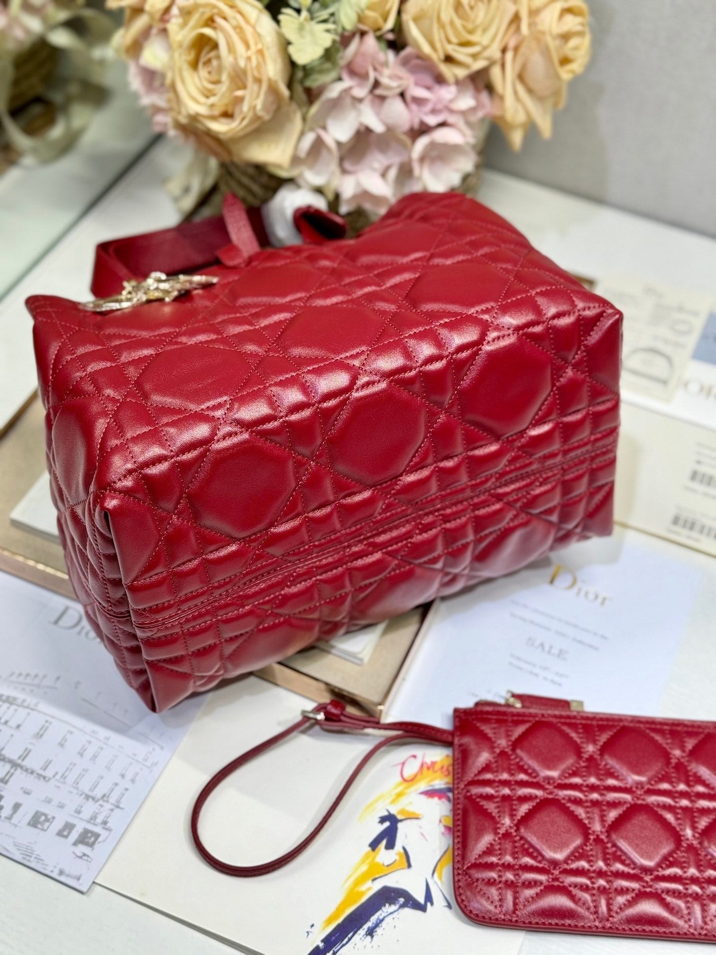 SMALL 28 TOUJOURS BAG IN RUBY RED MACROCANNAGE LAMBSKIN