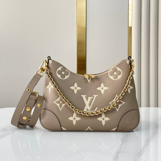 BOULOGNE 29 IN DOVE GRAY AND CREAM MONOGRAM EMPREINTE LEATHER GOLD HARDWARE