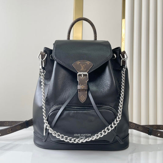 MONTSOURIS VIBE PM BACKPACK 30 IN BLACK LAMBSKIN SILVER CHAIN