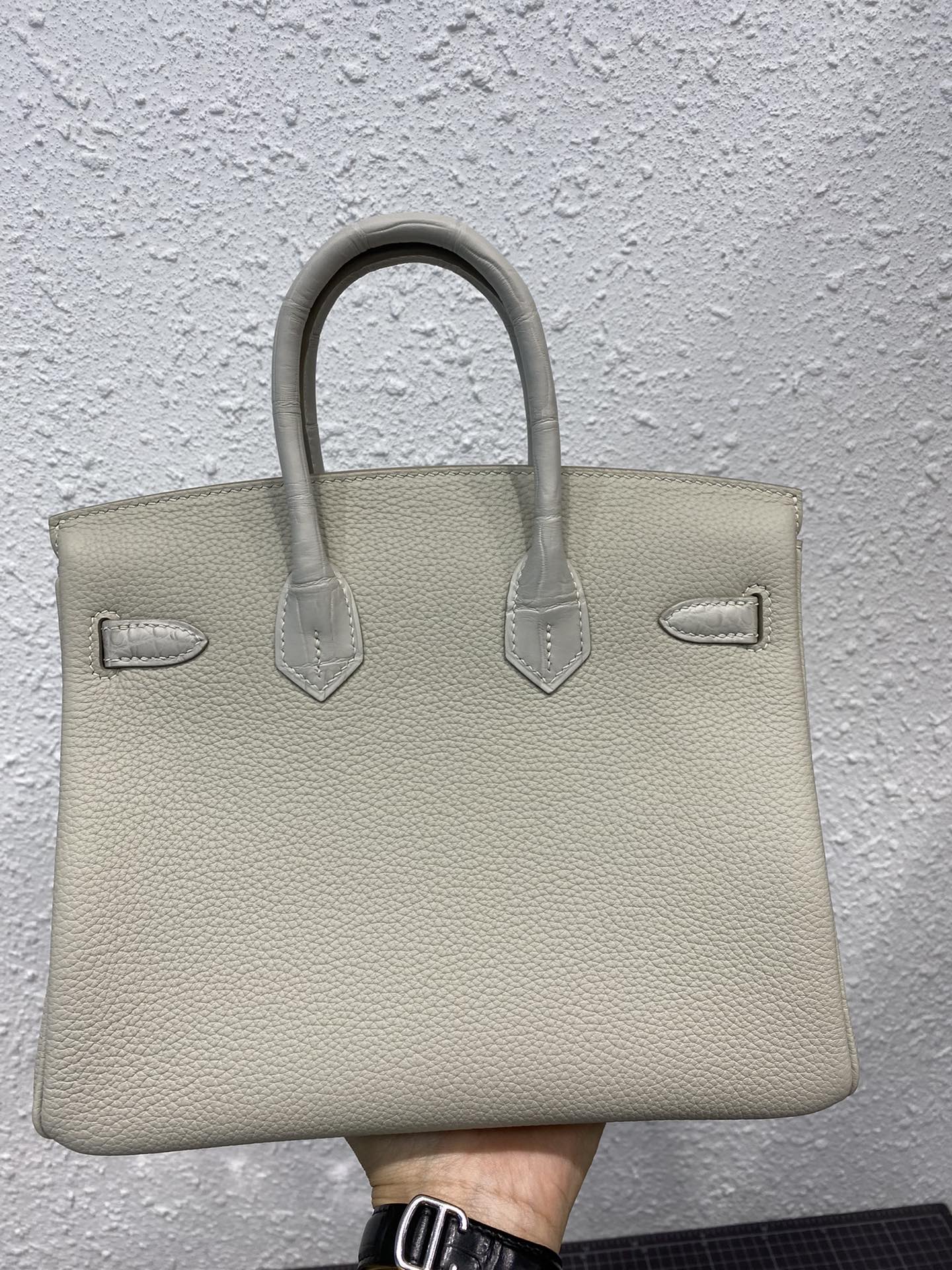 HM BIRKIN 25CM GRIS PERLE CROCODILE AND TOGO LEATHER SILVER HARDWARE