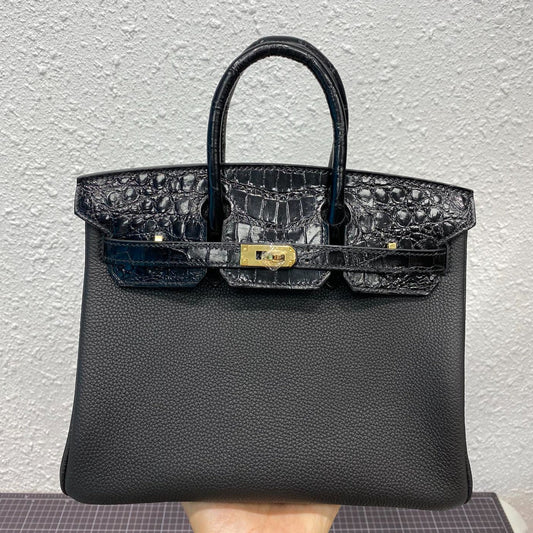 HM BIRKIN 25CM BLACK CROCODILE AND TOGO LEATHER GOLD HARDWARE