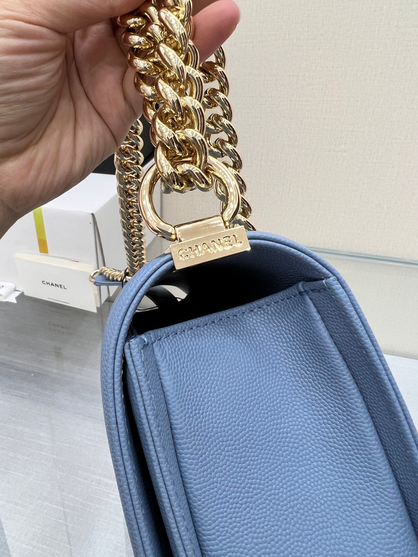 BOY BAG MEDIUM 25 CLOUD BLUE CAVIAR GOLD HARDWARE