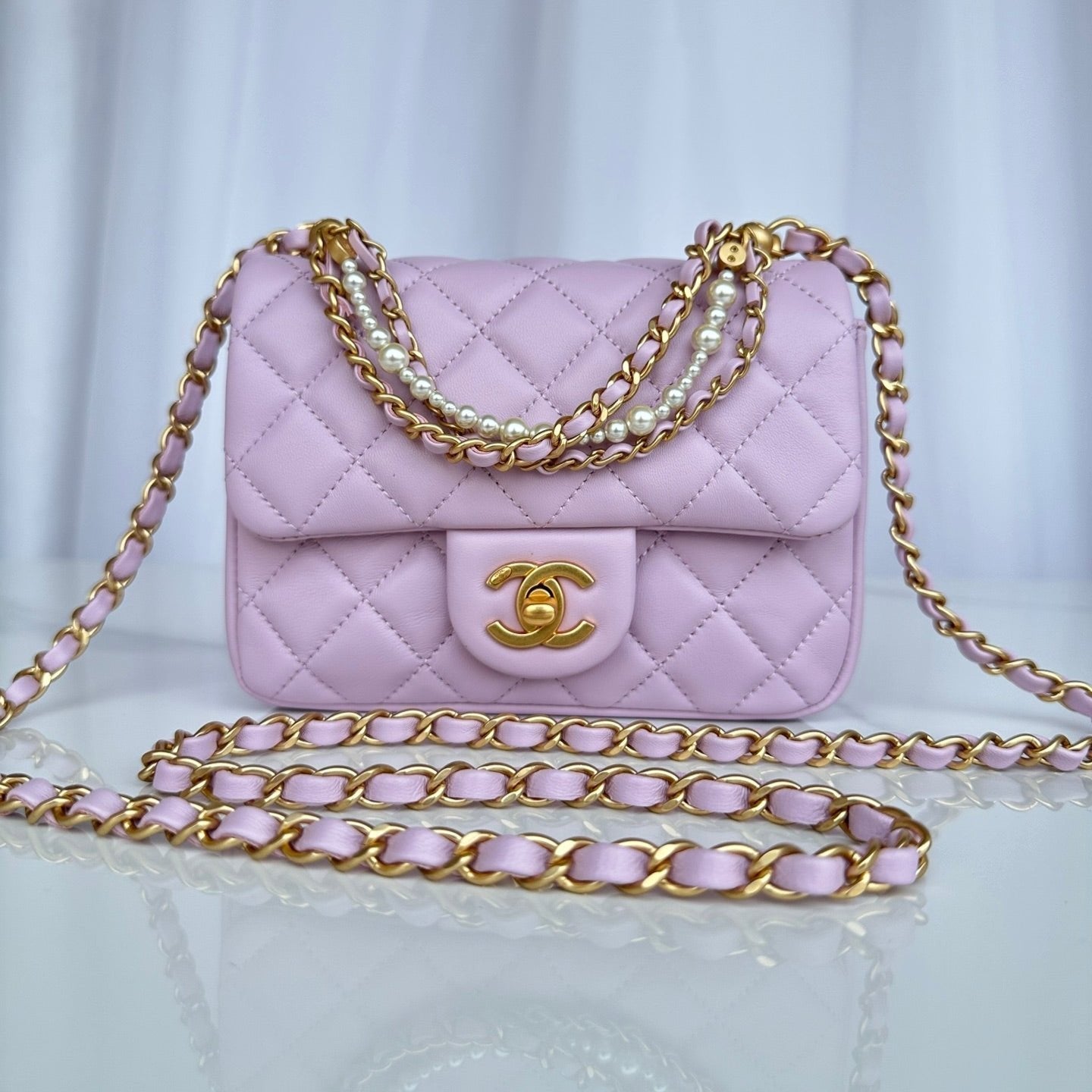 CC MINI 18 FLAP BAG IN LIGHT PINK CALFSKIN