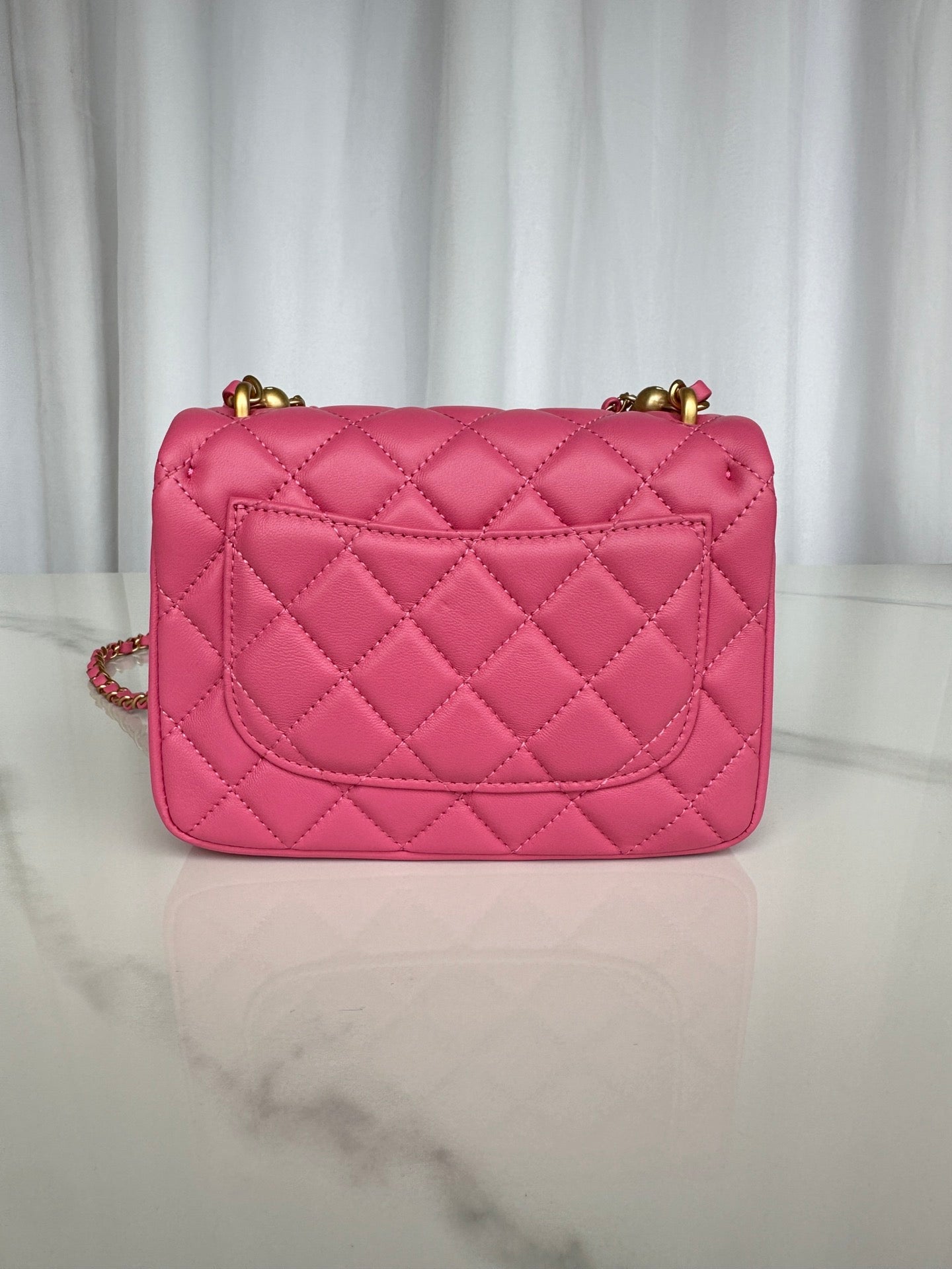 CC MINI 18 FLAP BAG IN DEEP PINK CALFSKIN