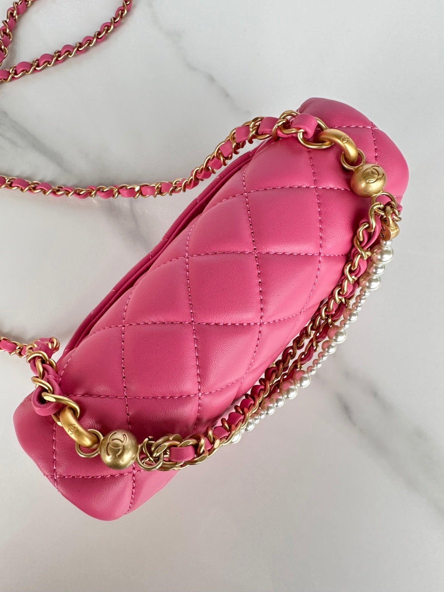 CC MINI 18 FLAP BAG IN DEEP PINK CALFSKIN