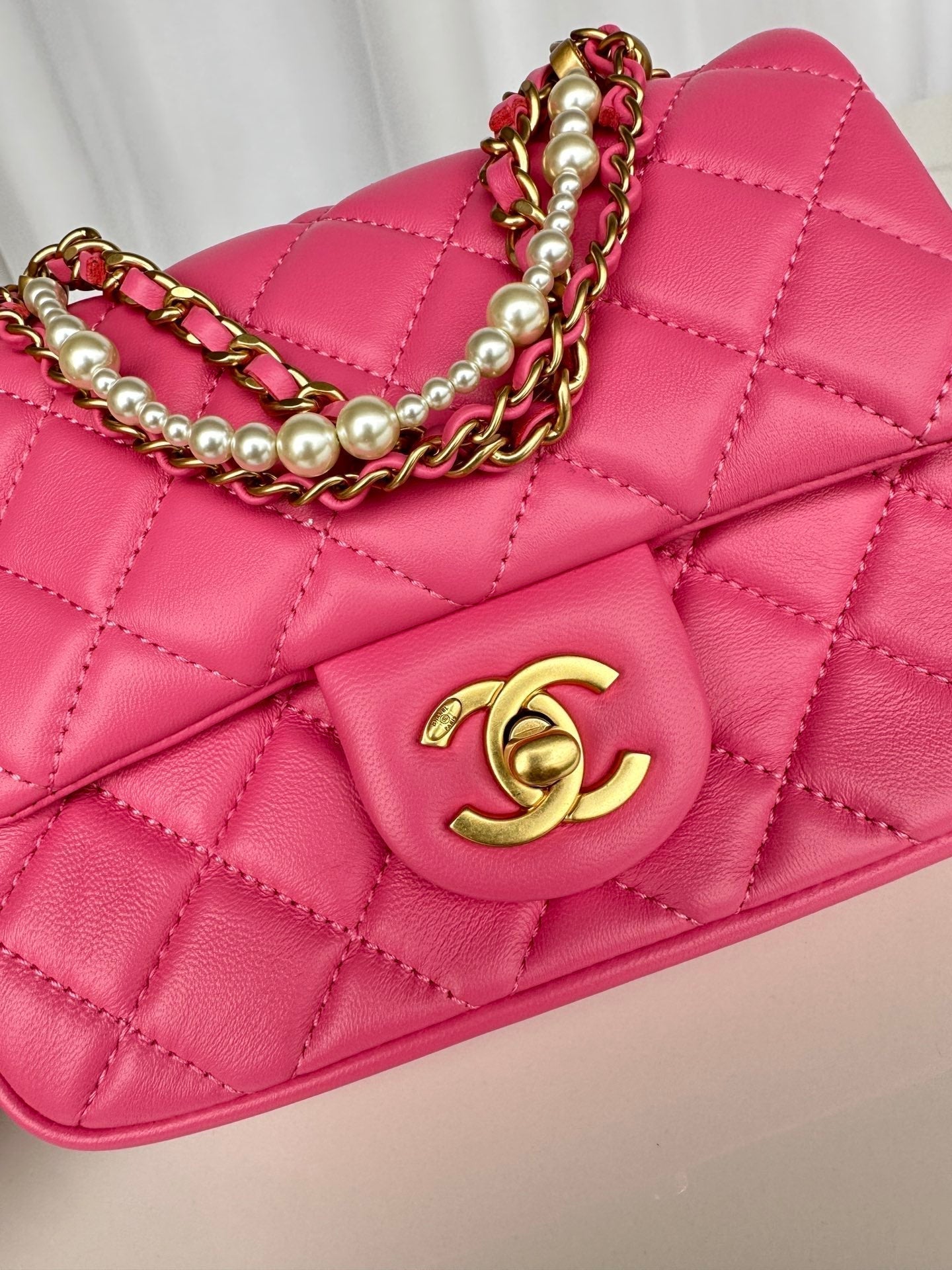 CC MINI 18 FLAP BAG IN DEEP PINK CALFSKIN