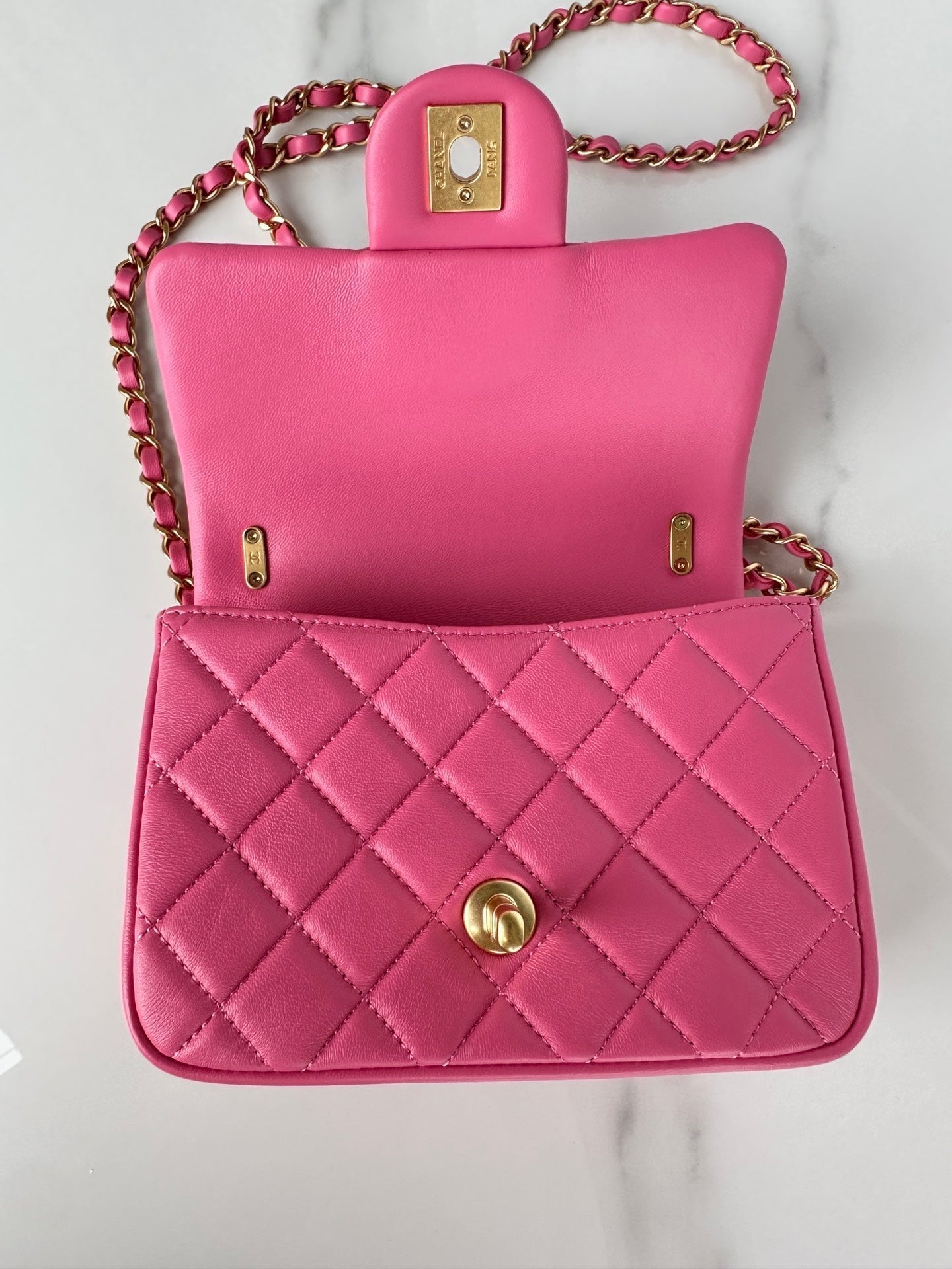 CC MINI 18 FLAP BAG IN DEEP PINK CALFSKIN