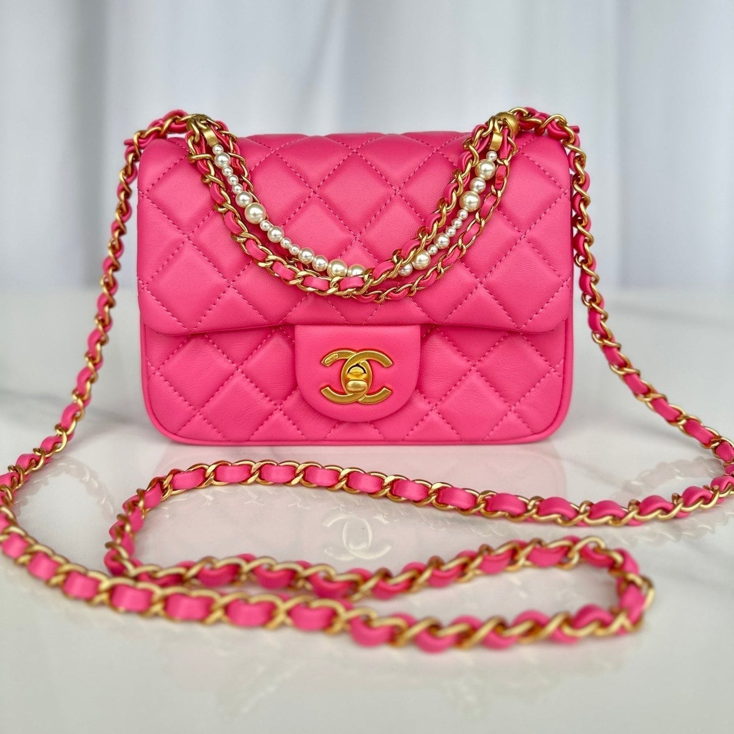 CC MINI 18 FLAP BAG IN DEEP PINK CALFSKIN