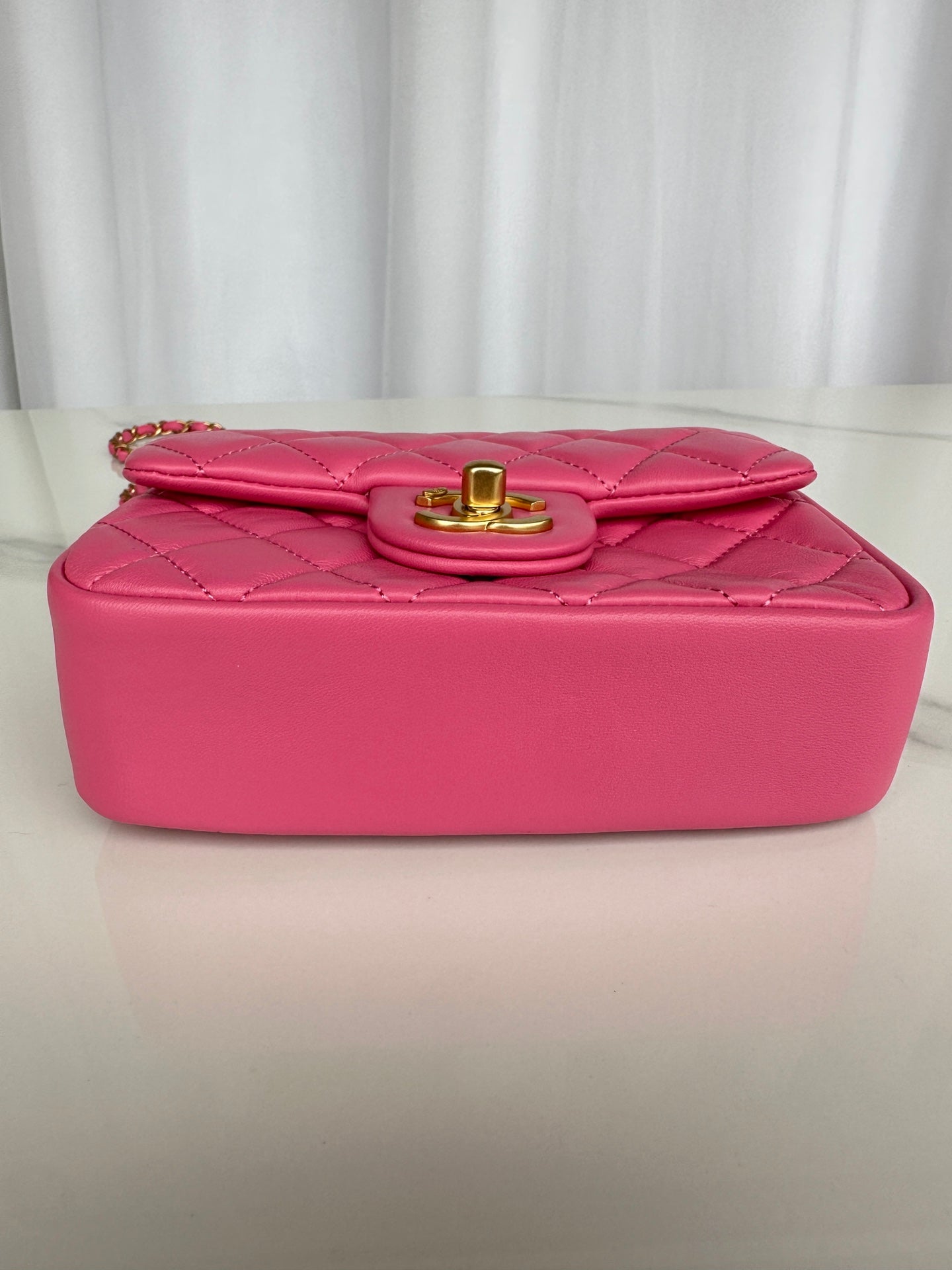 CC MINI 18 FLAP BAG IN DEEP PINK CALFSKIN