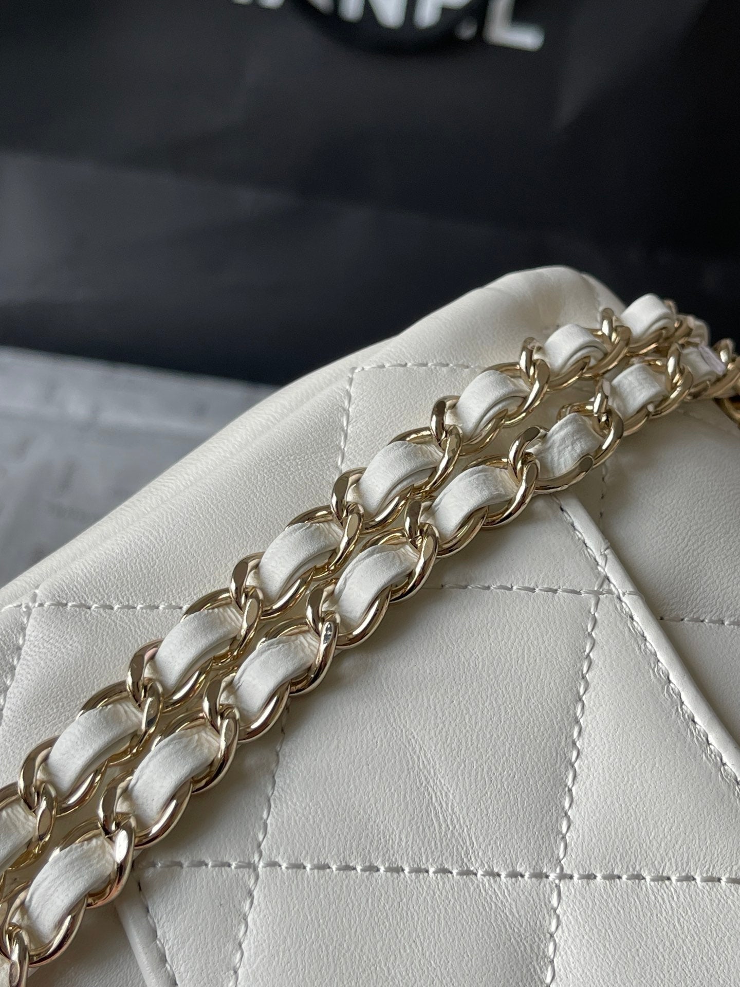 CC 20 BAG IN WHITE CALFSKIN GOLD HARDWARE