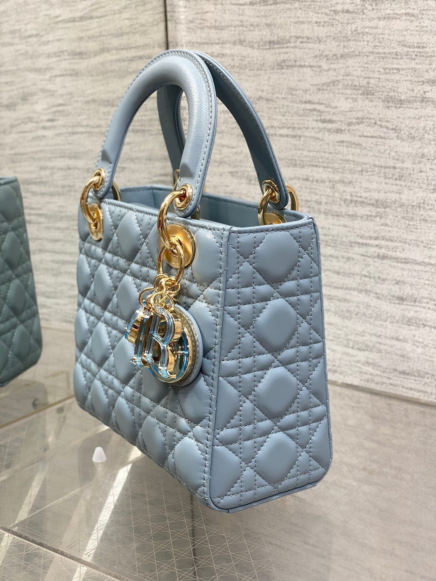 LADY MINI BAG 20 IN CERULEAN BLUE LAMBSKIN