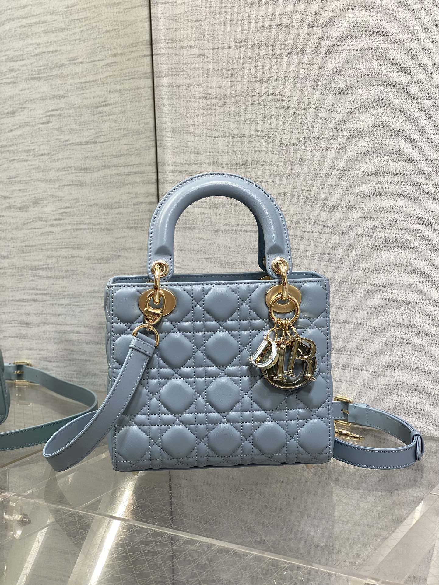 LADY MINI BAG 20 IN CERULEAN BLUE LAMBSKIN