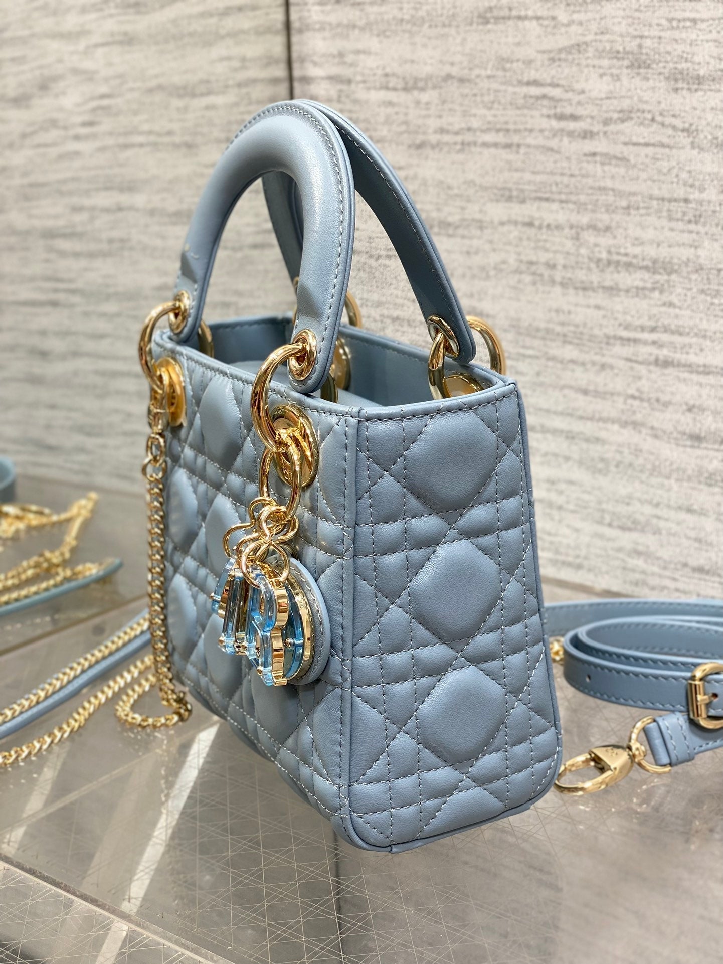 LADY MINI BAG 17 IN CERULEAN BLUE LAMBSKIN