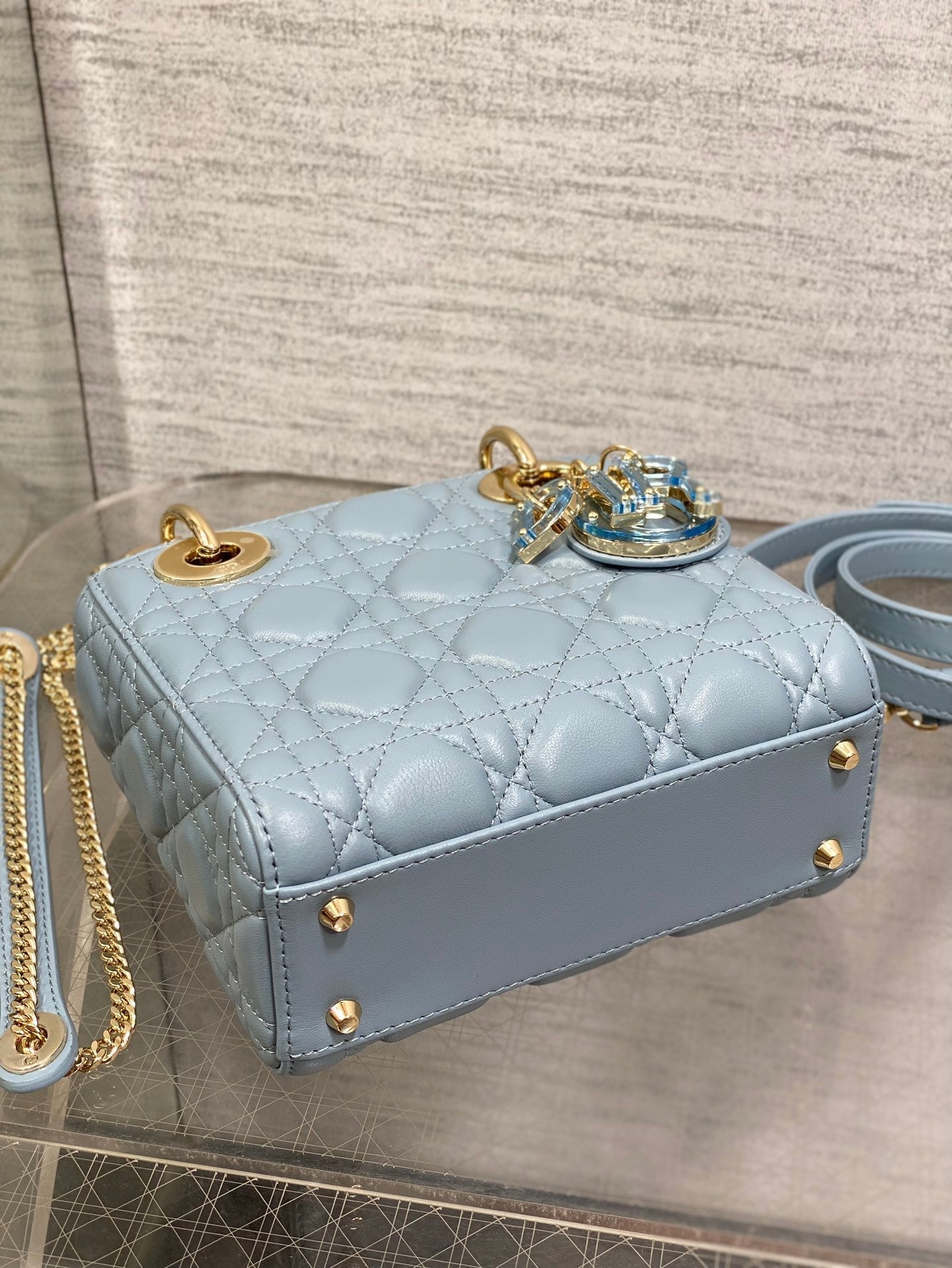 LADY MINI BAG 17 IN CERULEAN BLUE LAMBSKIN