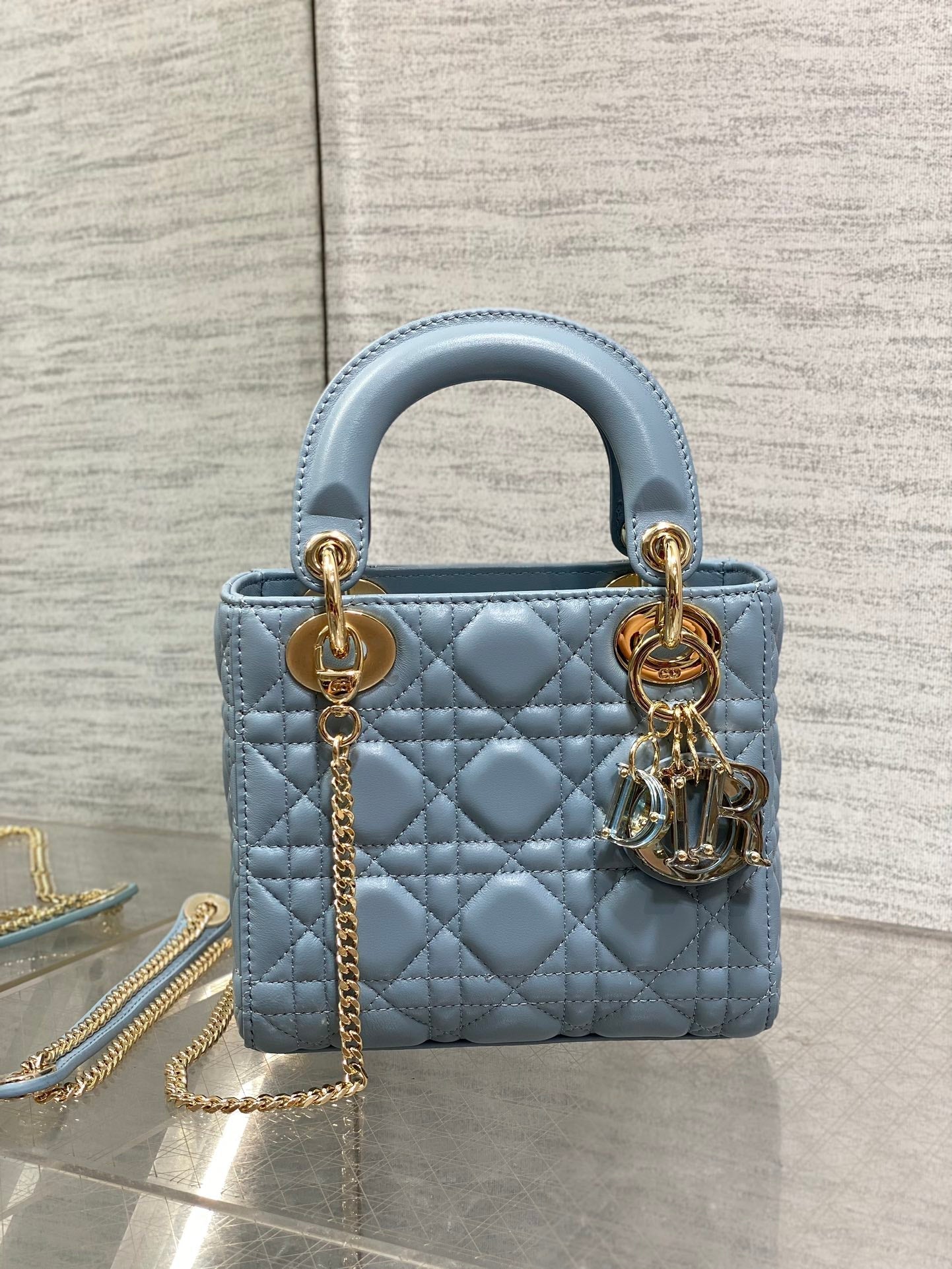 LADY MINI BAG 17 IN CERULEAN BLUE LAMBSKIN