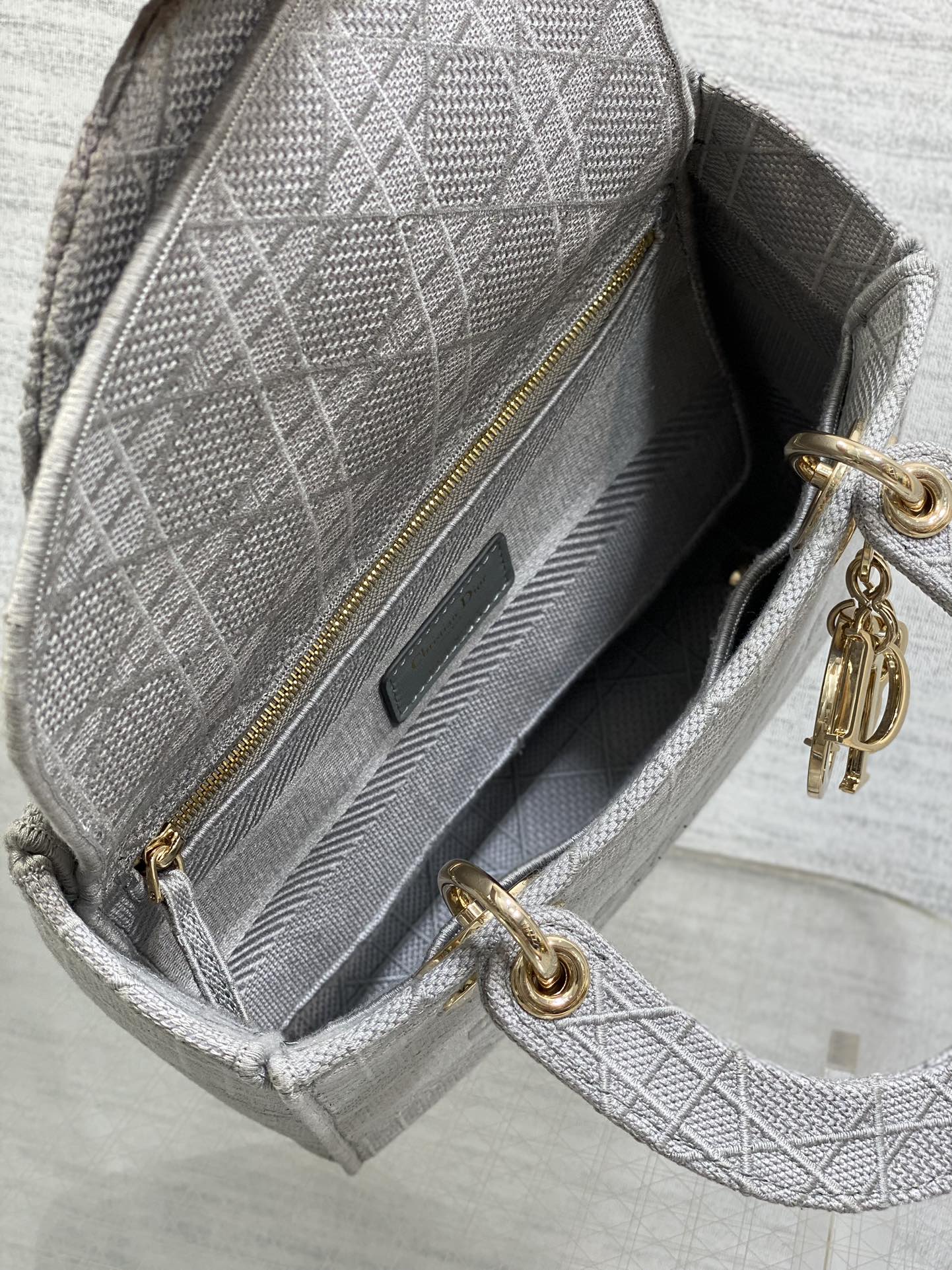 SMALL 24 LADY BAG IN PALE GRAY CANVAS