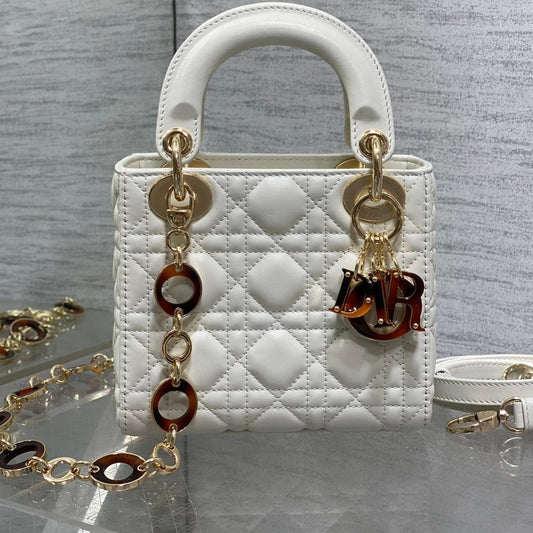 MINI 17 LADY BAG IN WHITE MACROCANNAGE LAMBSKIN WITH GOLD HARDWARE