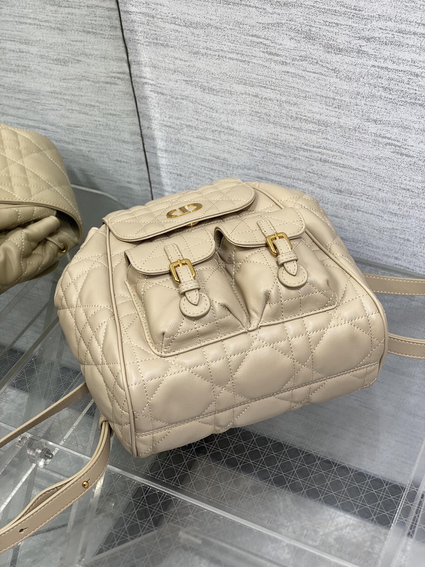 SMALL 23 CARO BACKPACK IN ALMOND BEIGE MACROCANNAGE LAMBSKIN