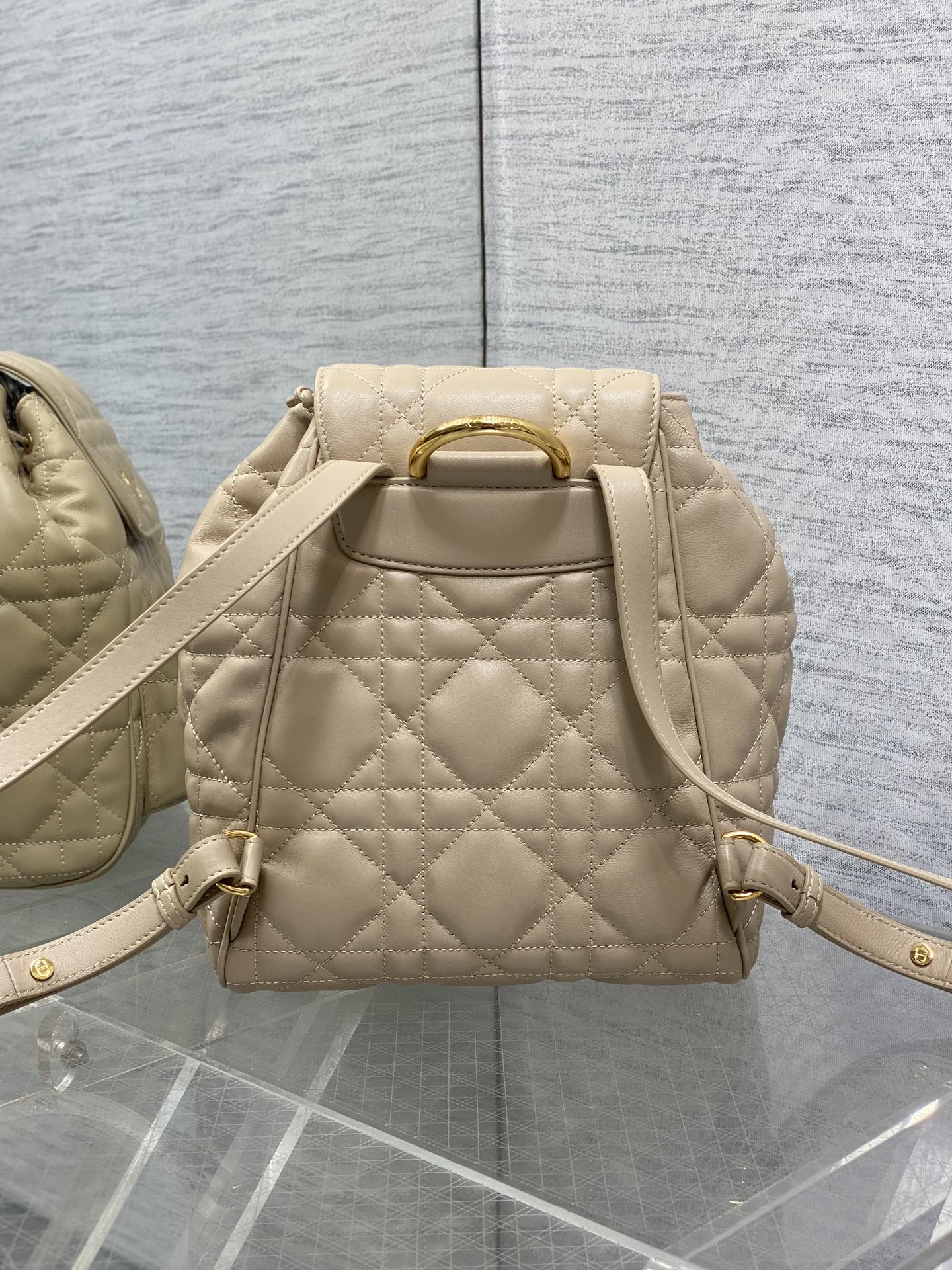 SMALL 23 CARO BACKPACK IN ALMOND BEIGE MACROCANNAGE LAMBSKIN