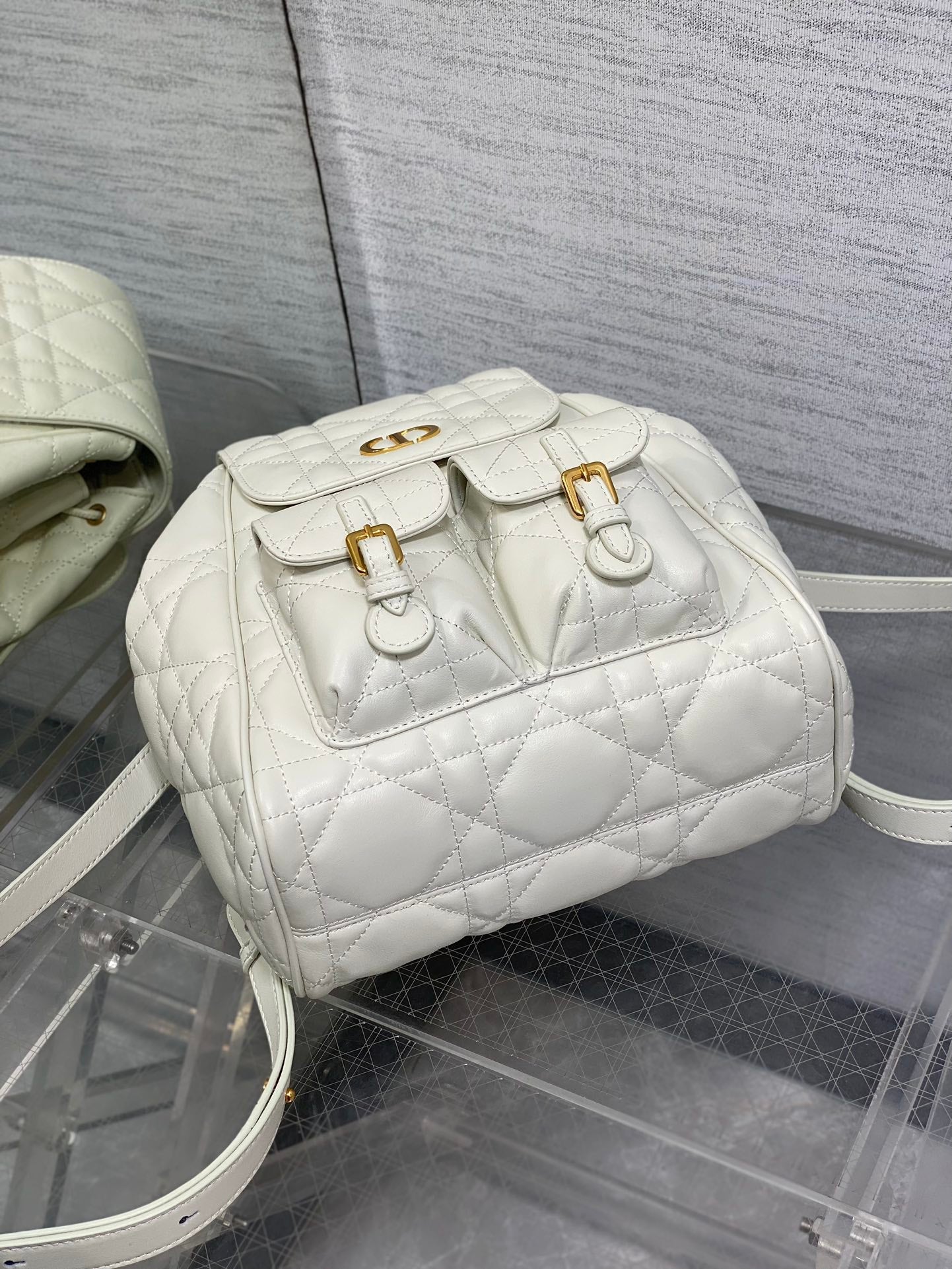 SMALL 23 CARO BACKPACK IN WHITE MACROCANNAGE LAMBSKIN