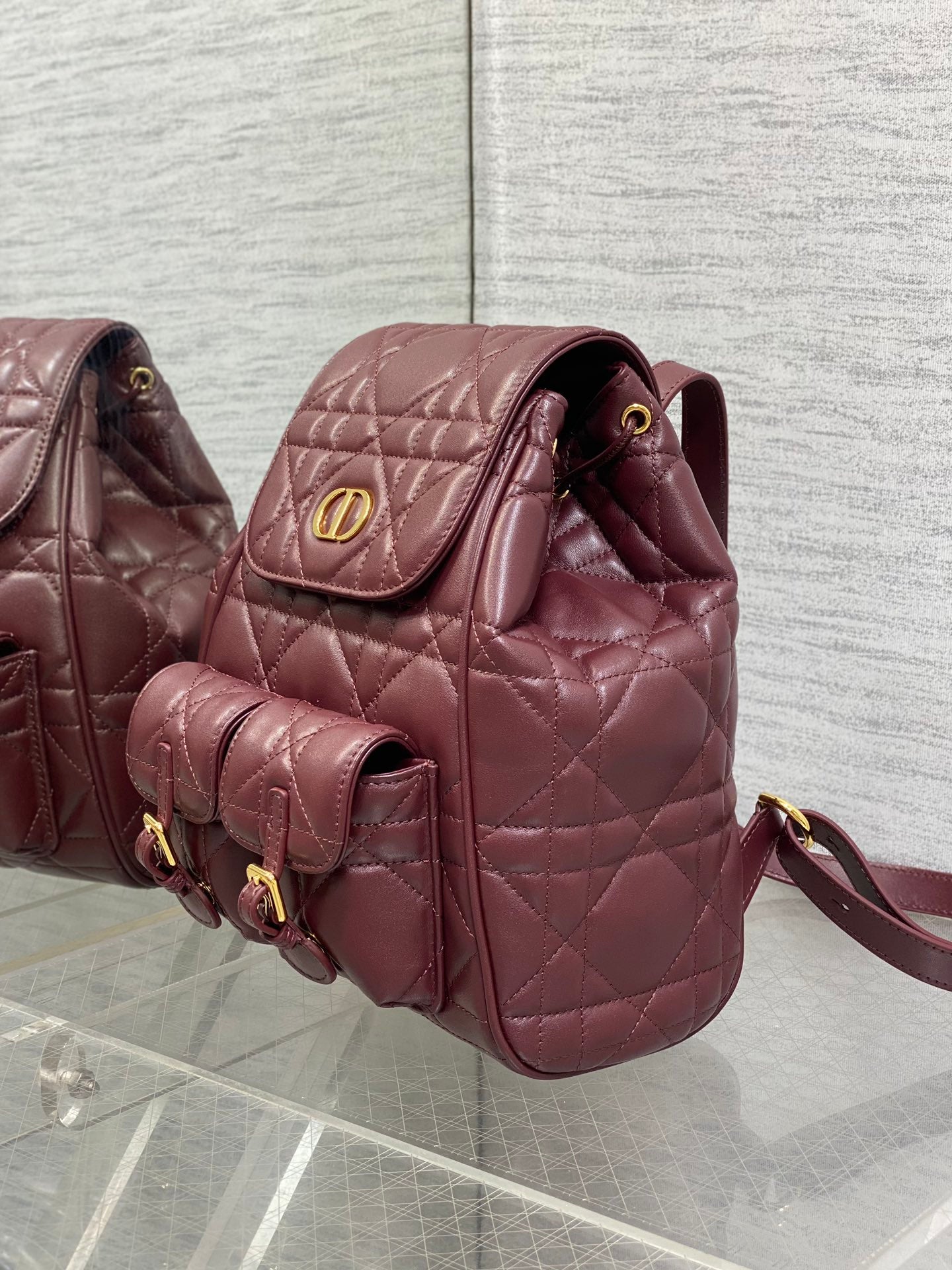 SMALL 23 CARO BACKPACK IN PLUM PURPLE MACROCANNAGE LAMBSKIN